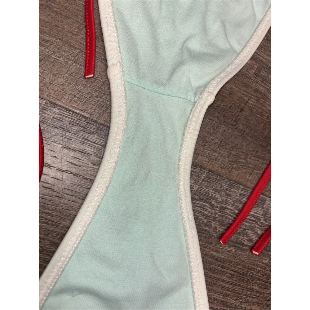 Cover Style Ivory String Bikini Bottom S Y2K Tie Sides Lined Monkey Embroidered